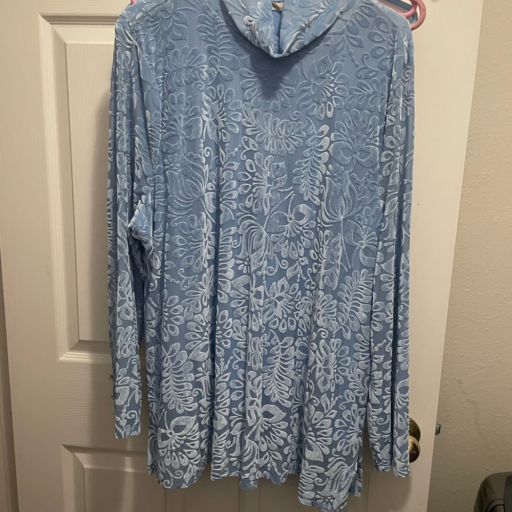 Soft Surroundings Light Blue Floral Cowl Neck Sweater New Never Worn